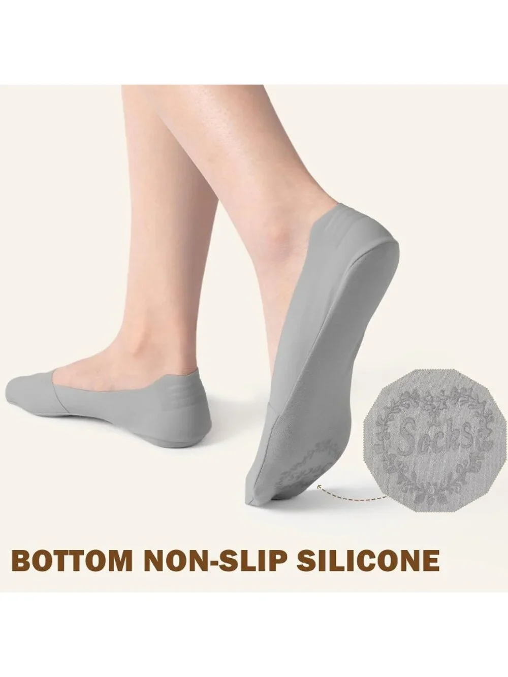 🧦Women's Grey White No Show Socks 6 Pairs Non Slip Low Cut Invisible Liner